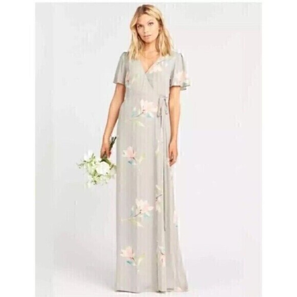 SHOW ME YOUR MUMU Revolve Gray Lily Showers Noelle Flutter Wrap Dress retail$189
